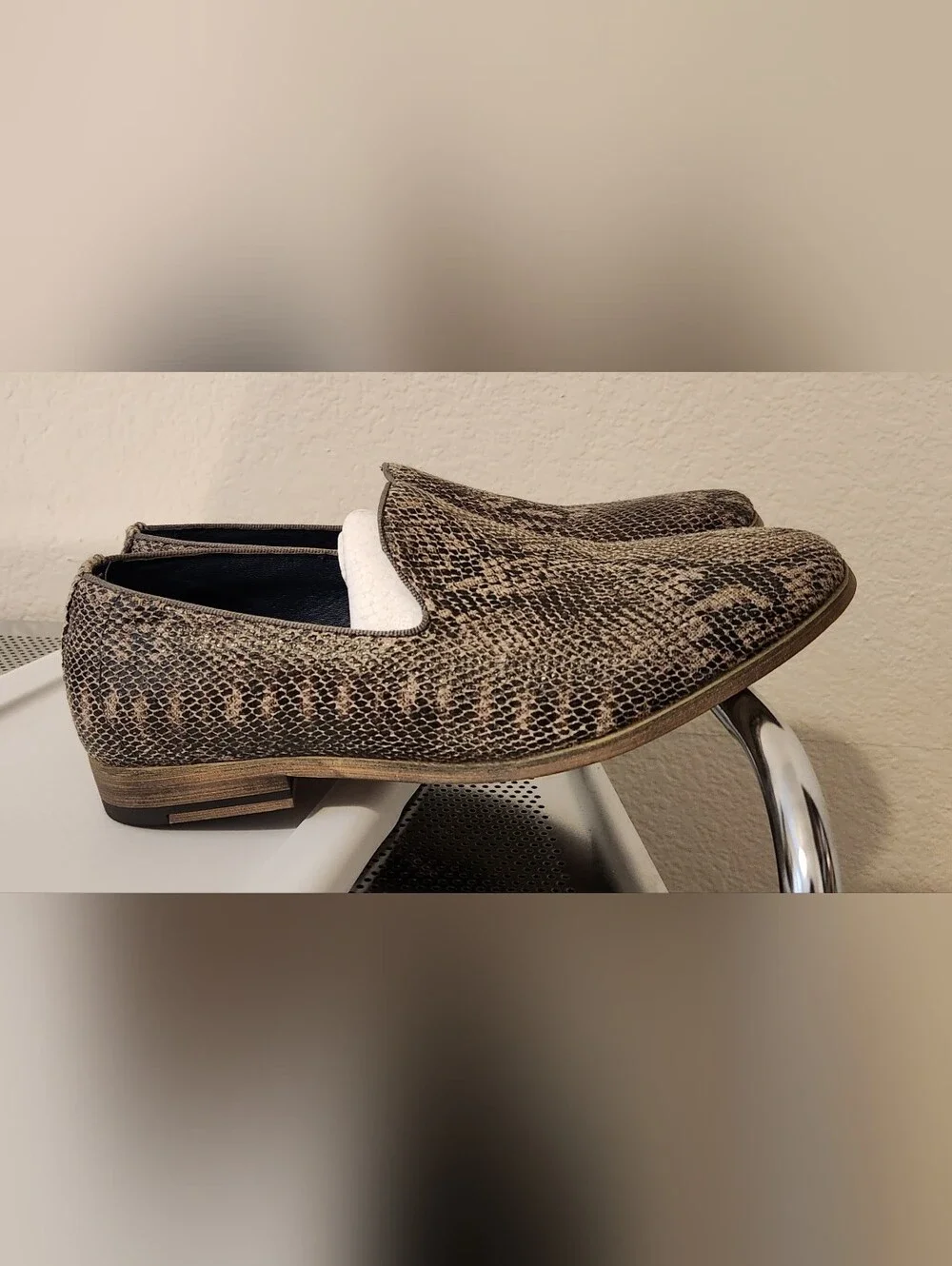 Steve Madden Men’s Snake-Print Slip-On Loafers in Brown and Black Men Size 7.5